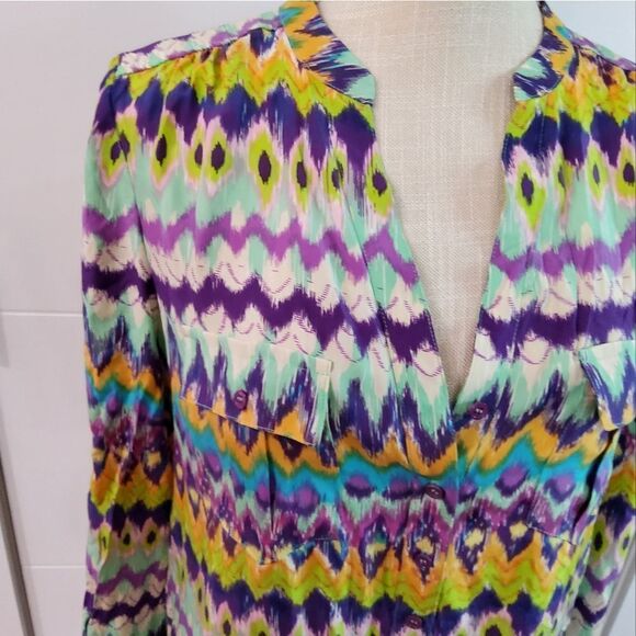 Haute Hippie 100% Silk Multicolor Shirt-Dress Size M - Picture 2 of 11
